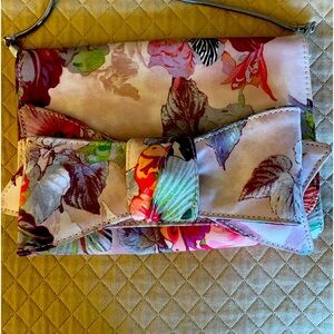 Ted Baker pink floral clutch adjustable silver chain evening bag